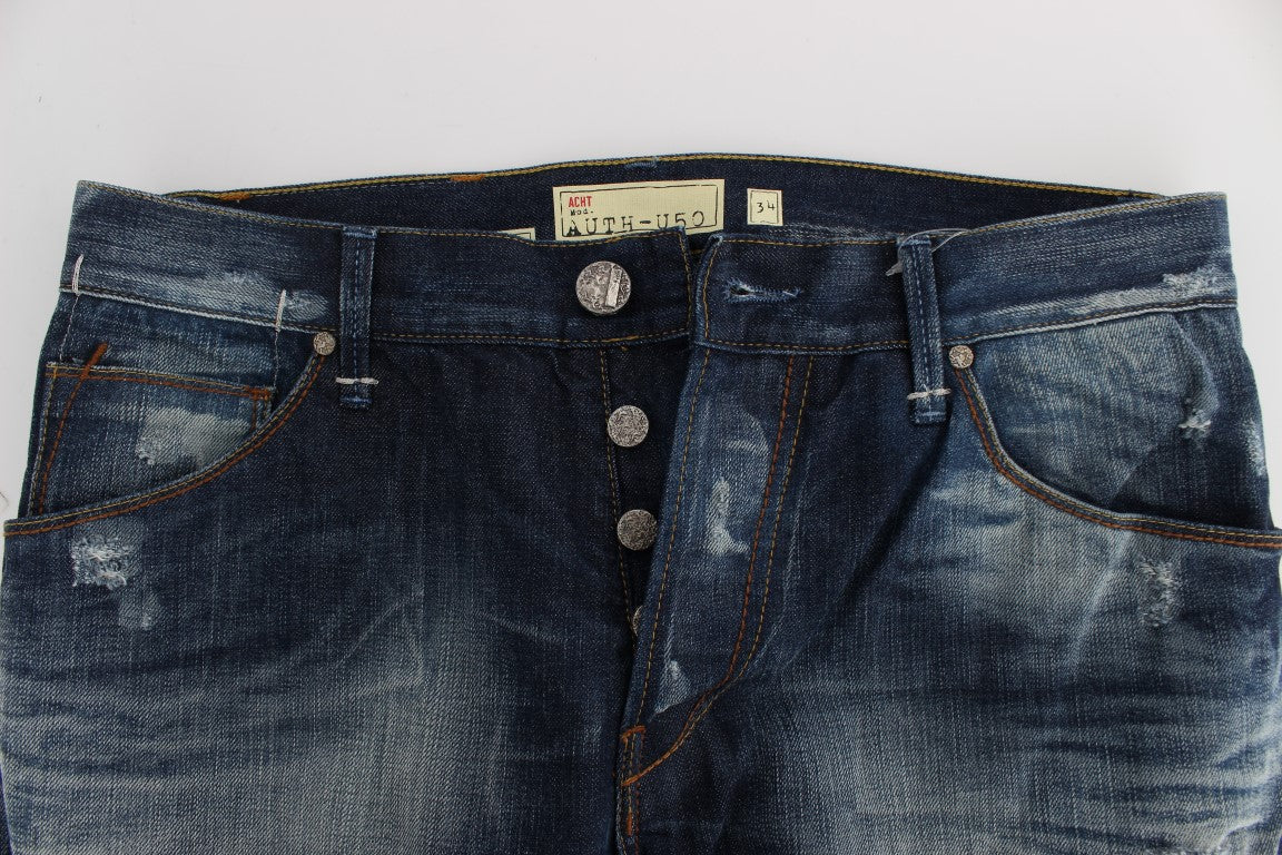 Blau gewaschene Jeans aus Baumwolldenim mit normaler Passform