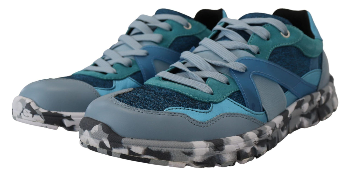 Sneakers basse sportive in pelle blu grigio