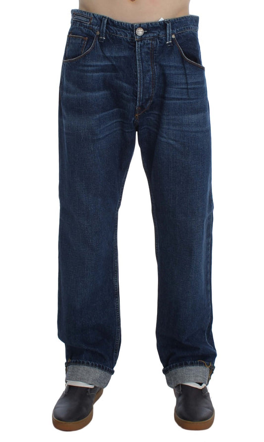 Jeans larghi larghi in cotone lavato blu