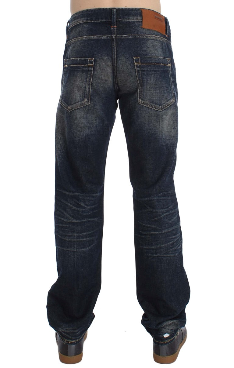 Jeans dritti a vita bassa con lavaggio blu