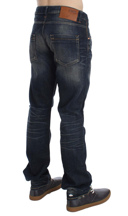 Jeans dritti a vita bassa con lavaggio blu