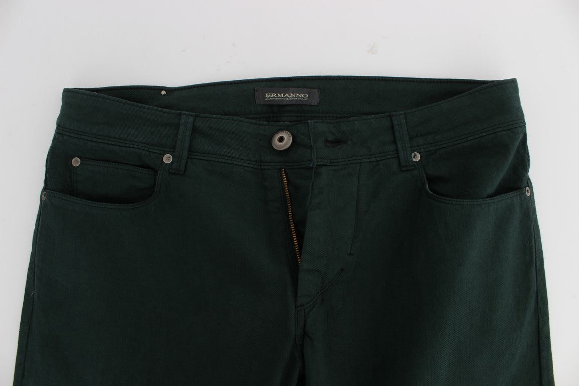 Jean droit en denim de coton stretch vert