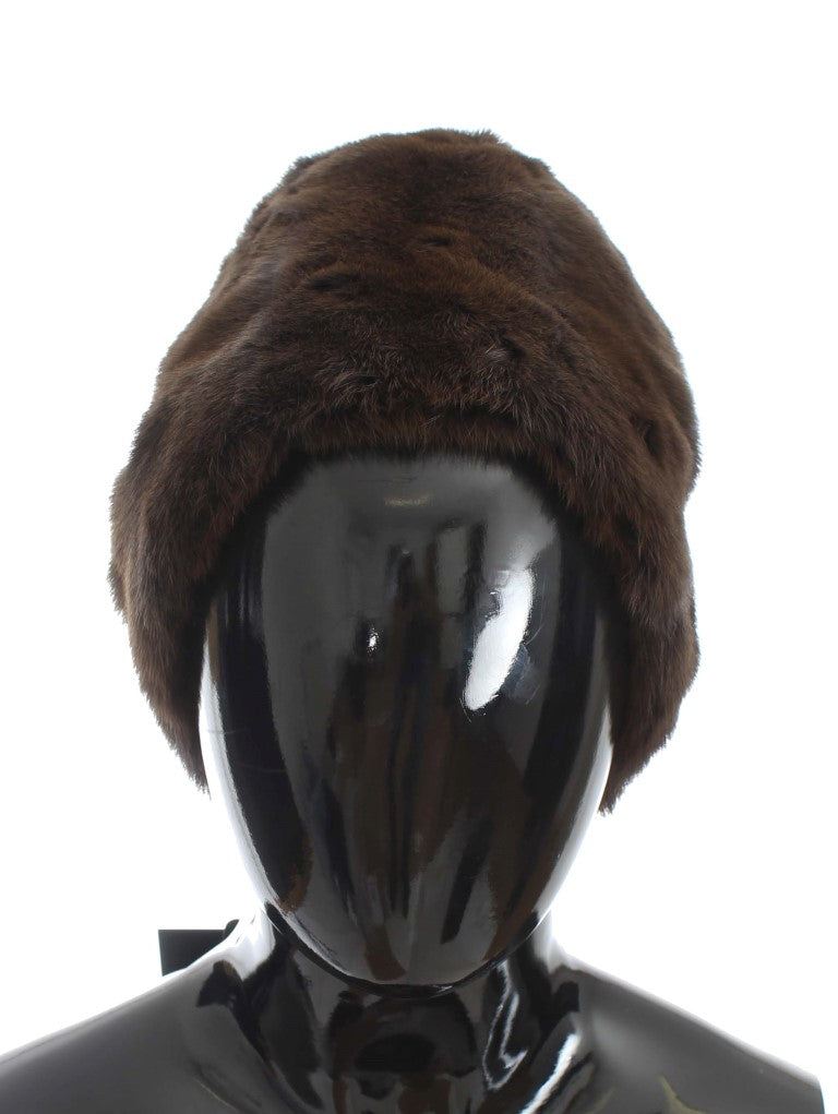 Bonnet en cachemire pour femme en fourrure de belette marron