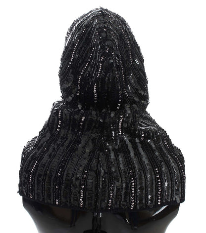 Chapeau écharpe à capuche tricoté noir à paillettes