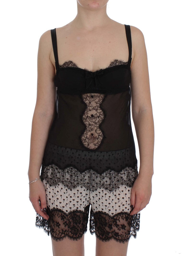 Haut de lingerie en dentelle florale en soie noire