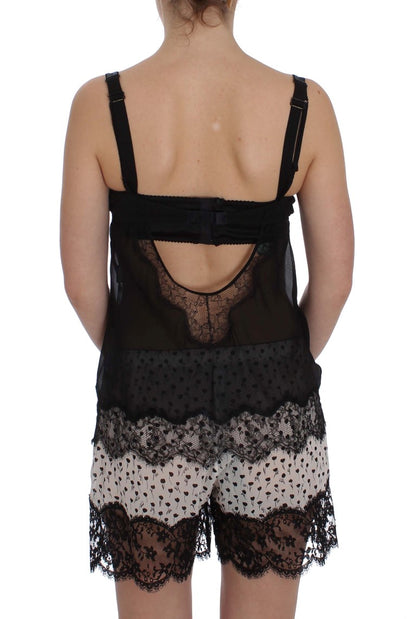 Haut de lingerie en dentelle florale en soie noire