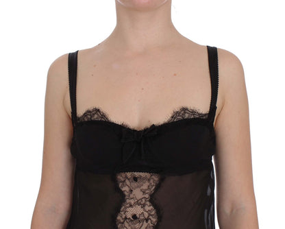 Haut de lingerie en dentelle florale en soie noire