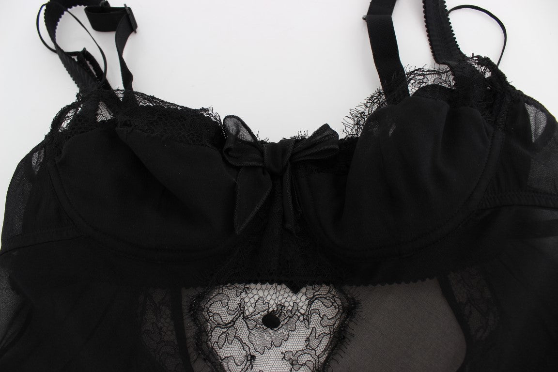 Haut de lingerie en dentelle florale en soie noire