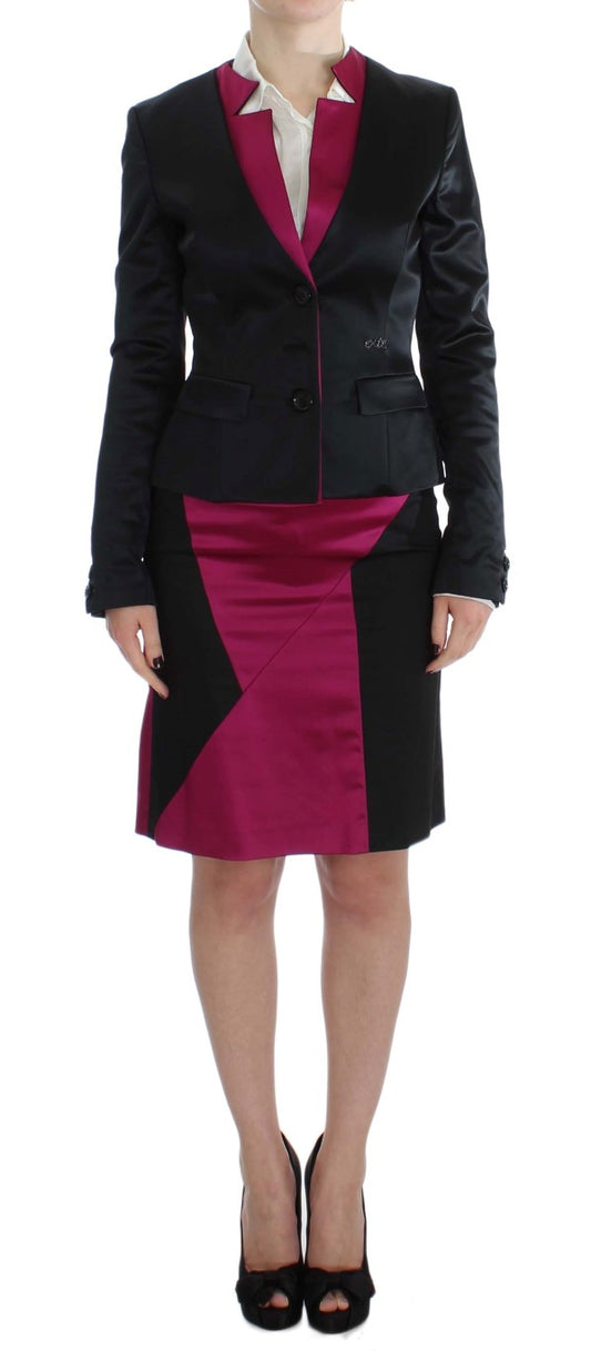 Jupe et blazer de costume deux pièces rose noir