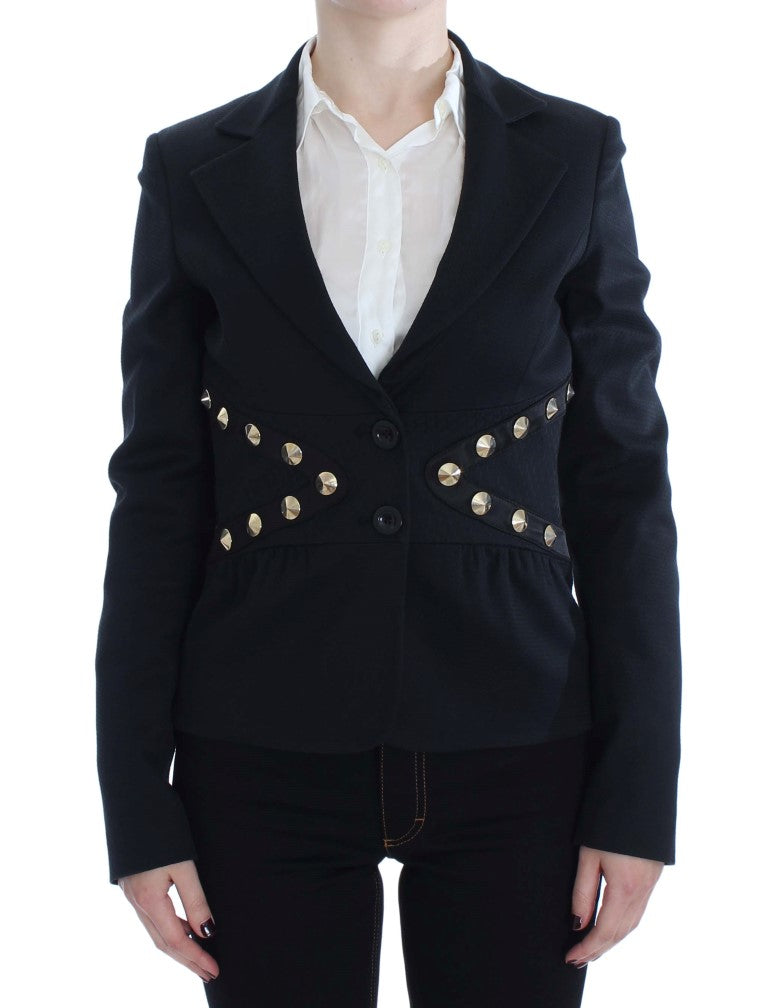 Giacca blazer con borchie dorate in cotone nero elasticizzato