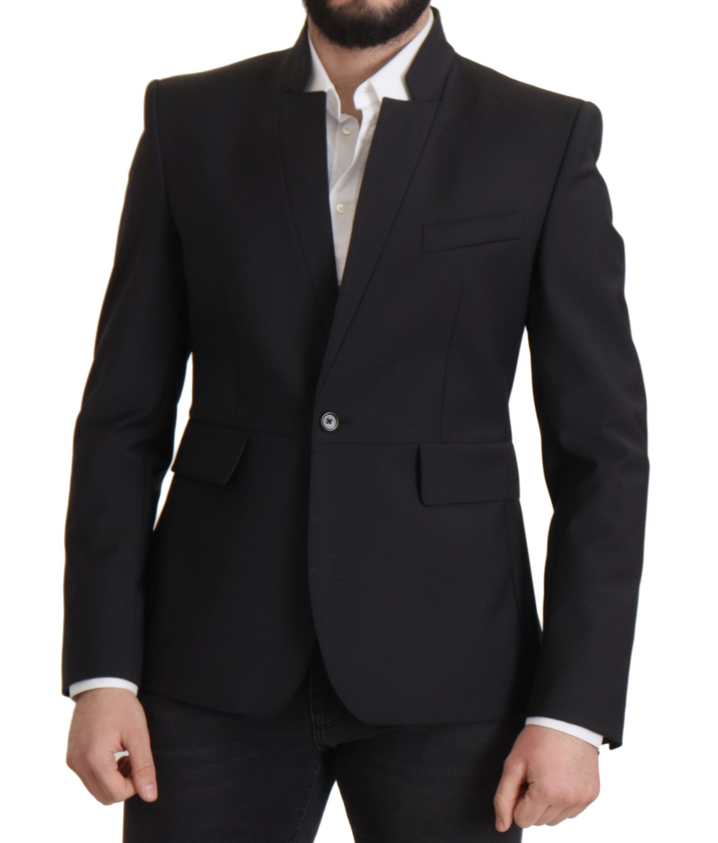 Blazer da uomo cappotto monopetto in lana nera