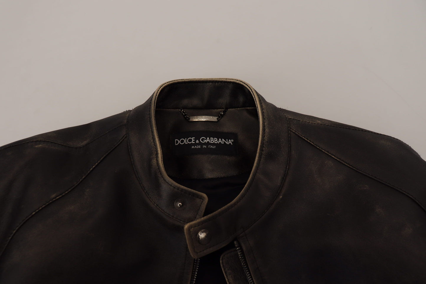 Dolce &amp; Gabbana Elegante schwarze Lederjacke mit silbernen Details