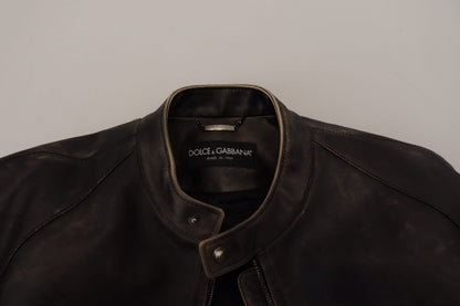 Dolce &amp; Gabbana Elegante schwarze Lederjacke mit silbernen Details