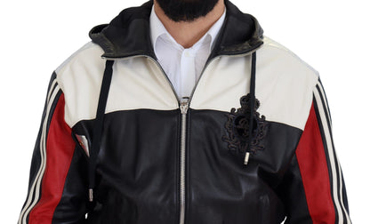 Dolce & Gabbana Elite Black Leather Hooded Bomber Jacket