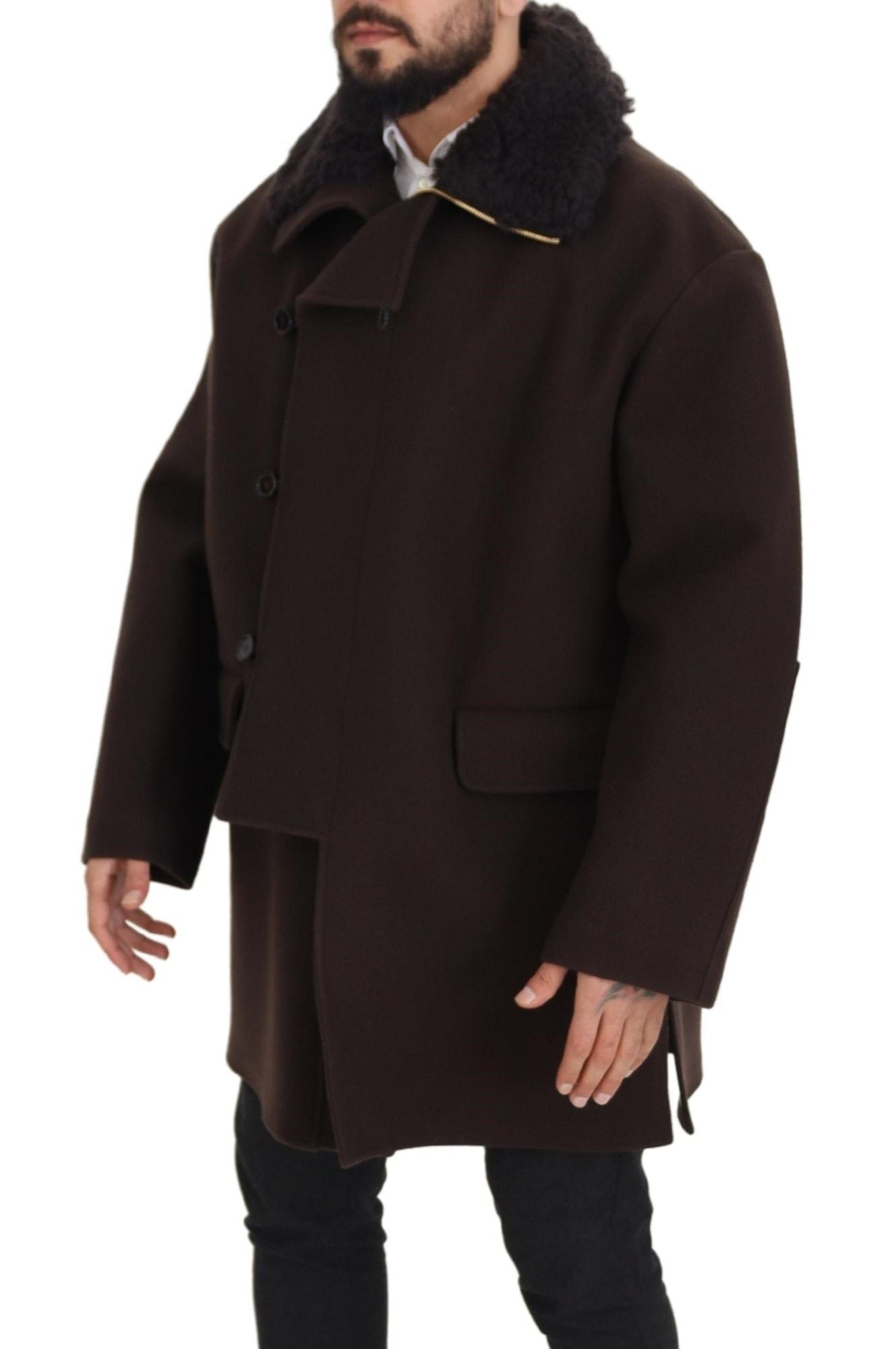 Cappotto in shearling doppiopetto marrone