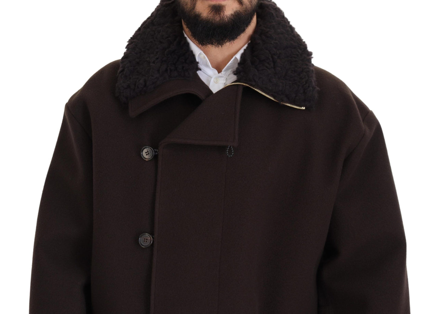 Cappotto in shearling doppiopetto marrone