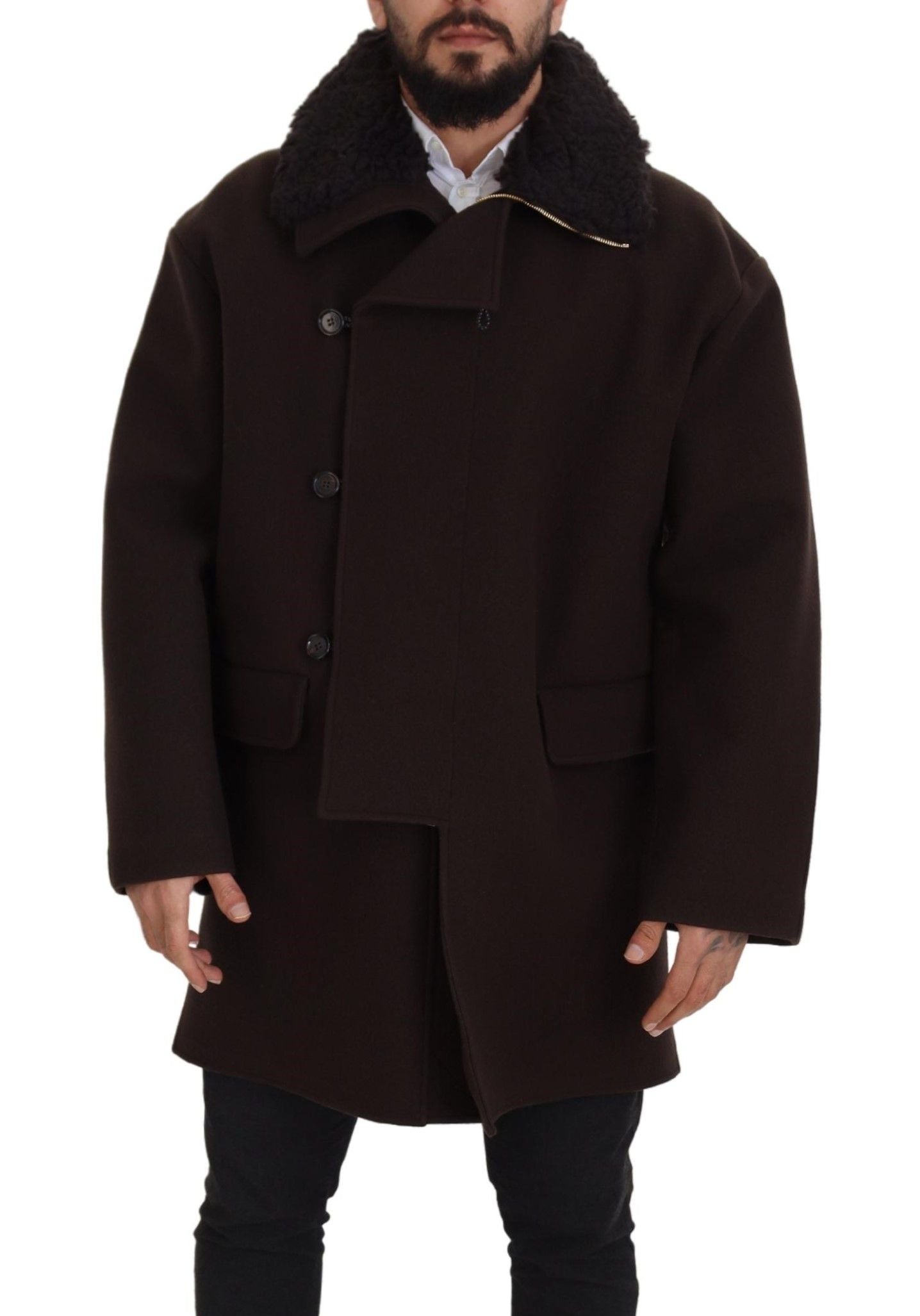 Cappotto in shearling doppiopetto marrone