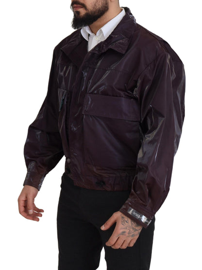 Lilafarbene Bikerjacke aus Nylon mit Kragen