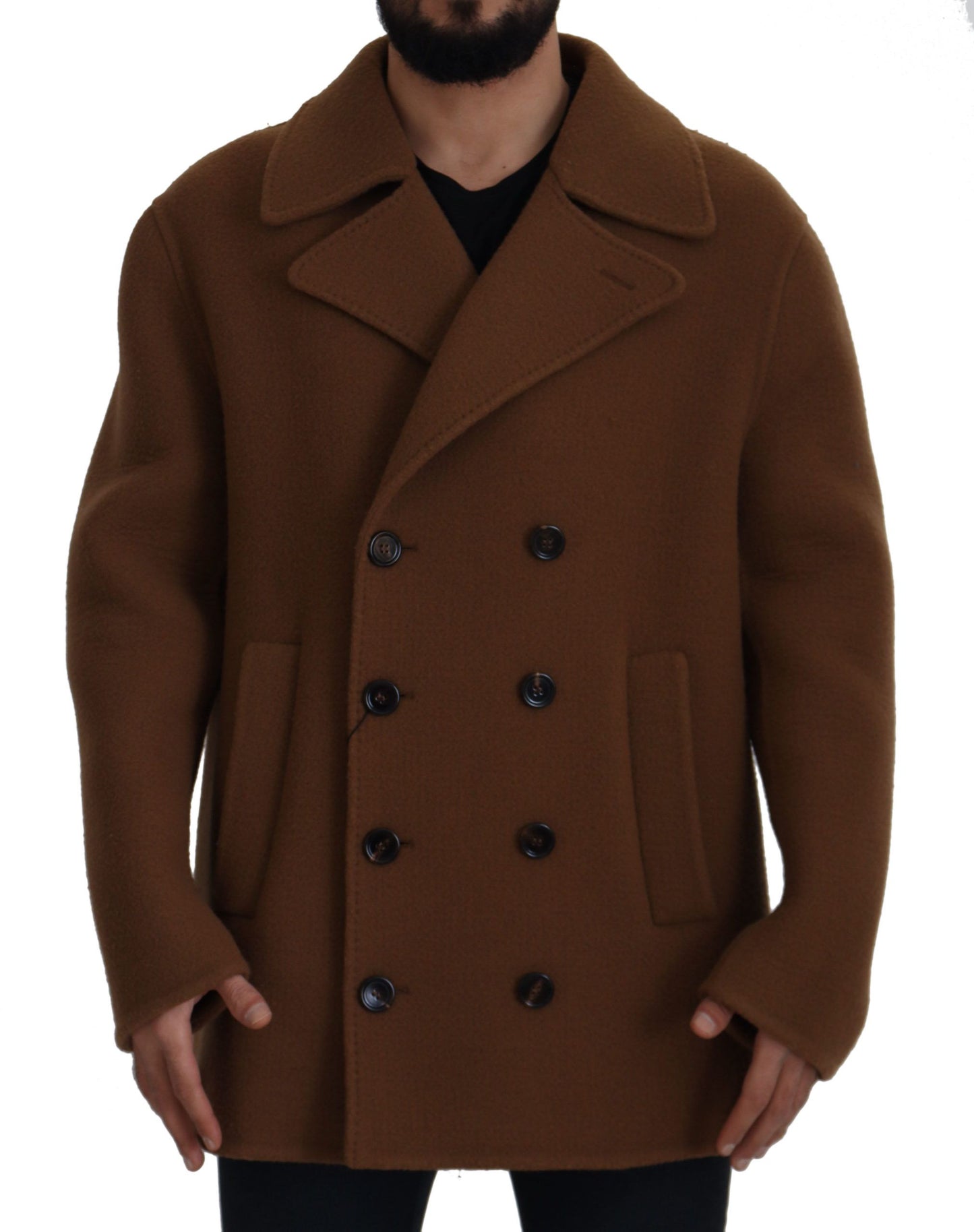 Giacca cappotto doppiopetto in nylon marrone