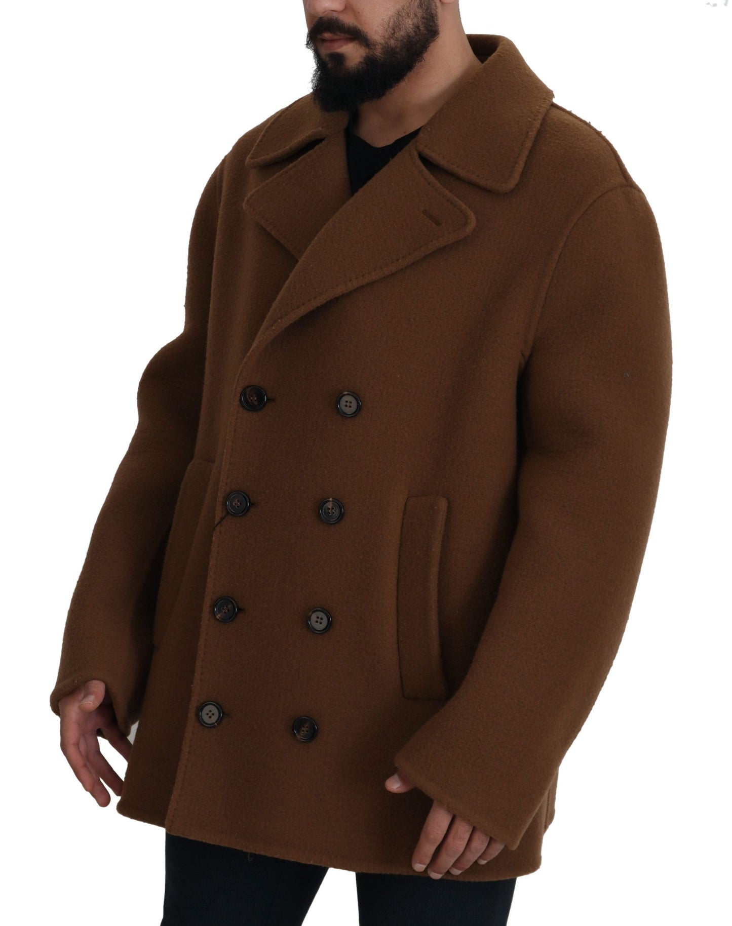 Giacca cappotto doppiopetto in nylon marrone