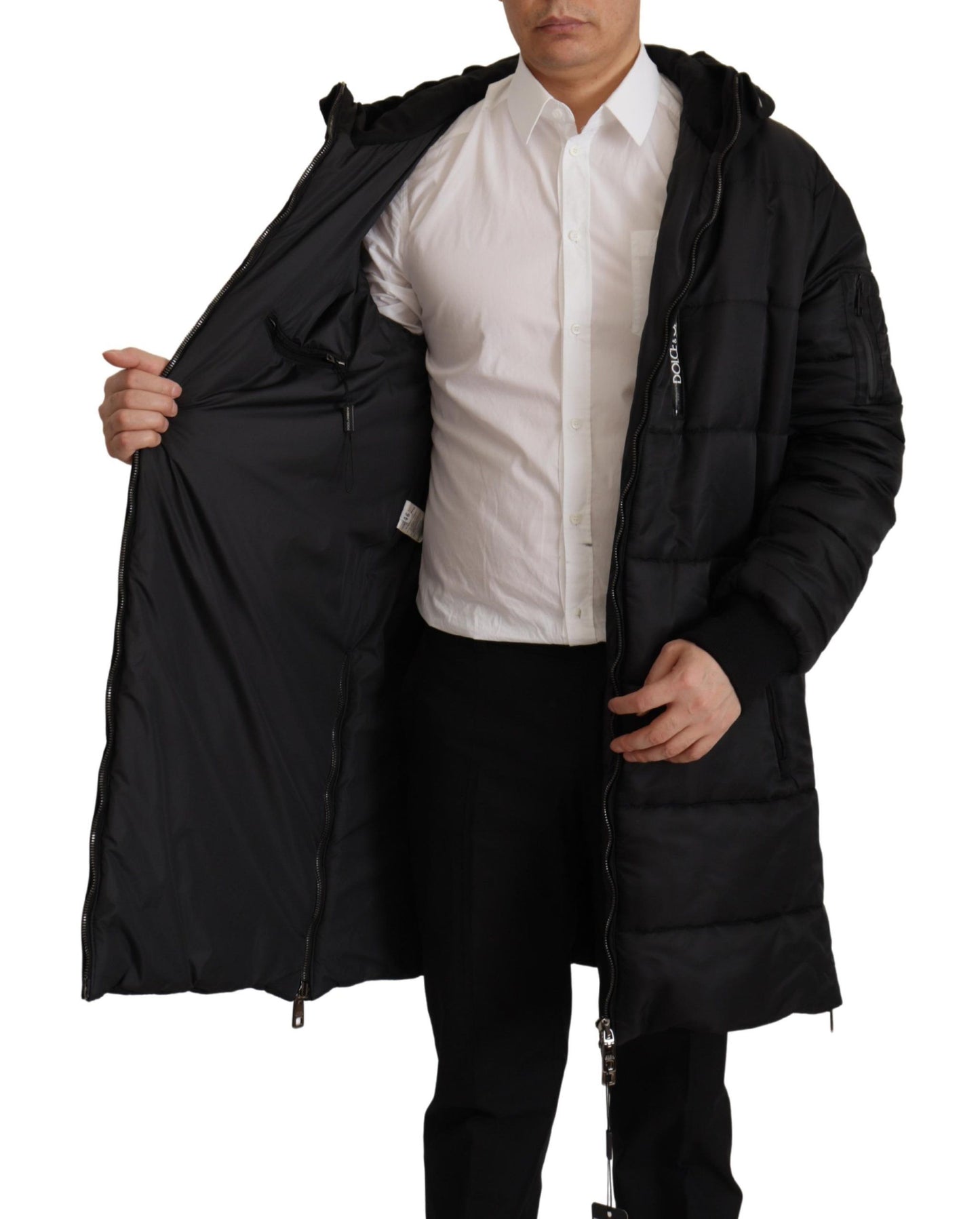 Dolce &amp; Gabbana Elegante schwarze Parka-Winterjacke mit Kapuze