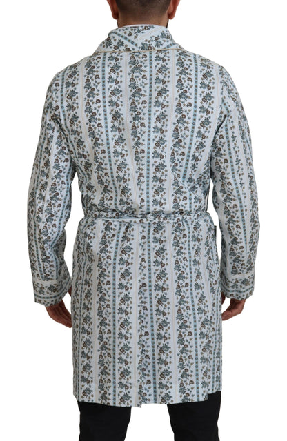 Blaue Robe-Manteljacke aus Baumwolle mit Blumenmuster