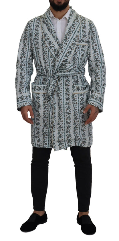 Blaue Robe-Manteljacke aus Baumwolle mit Blumenmuster