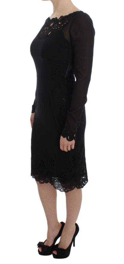 Robe fourreau extensible en soie noire