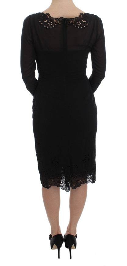 Robe fourreau extensible en soie noire