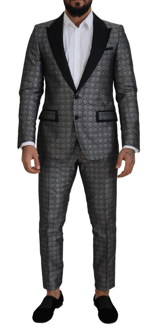 Dolce &amp; Gabbana – Eleganter, silberfarben gemusterter Slim-Fit-Anzug