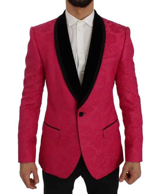 Giacca blazer slim in broccato floreale rosa