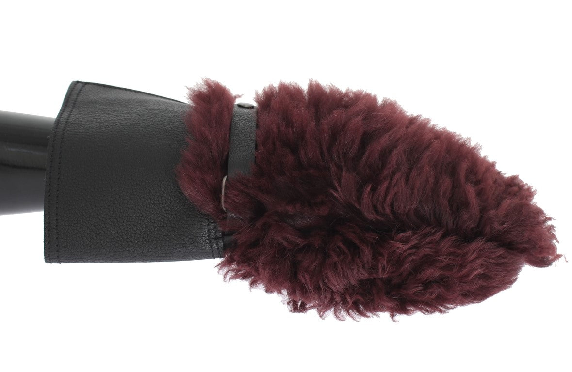 Gants en peau de mouton bordeaux en cuir noir