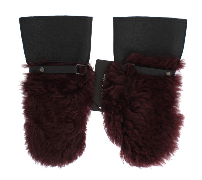 Guanti in shearling bordeaux in pelle nera