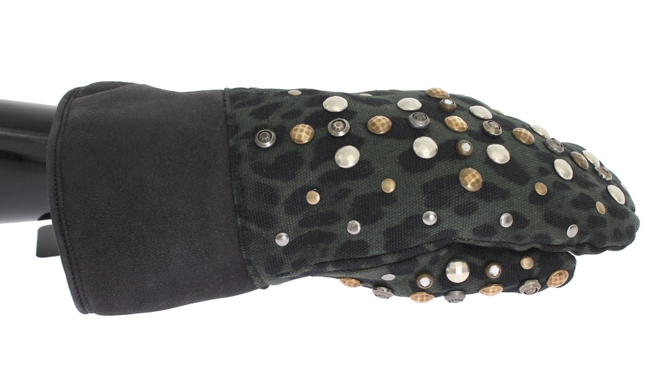 Dolce & Gabbana Elegant Studded Gray Wool Shearling Gloves