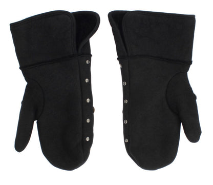 Handschuhe aus grauem Woll-Shearling mit Nieten