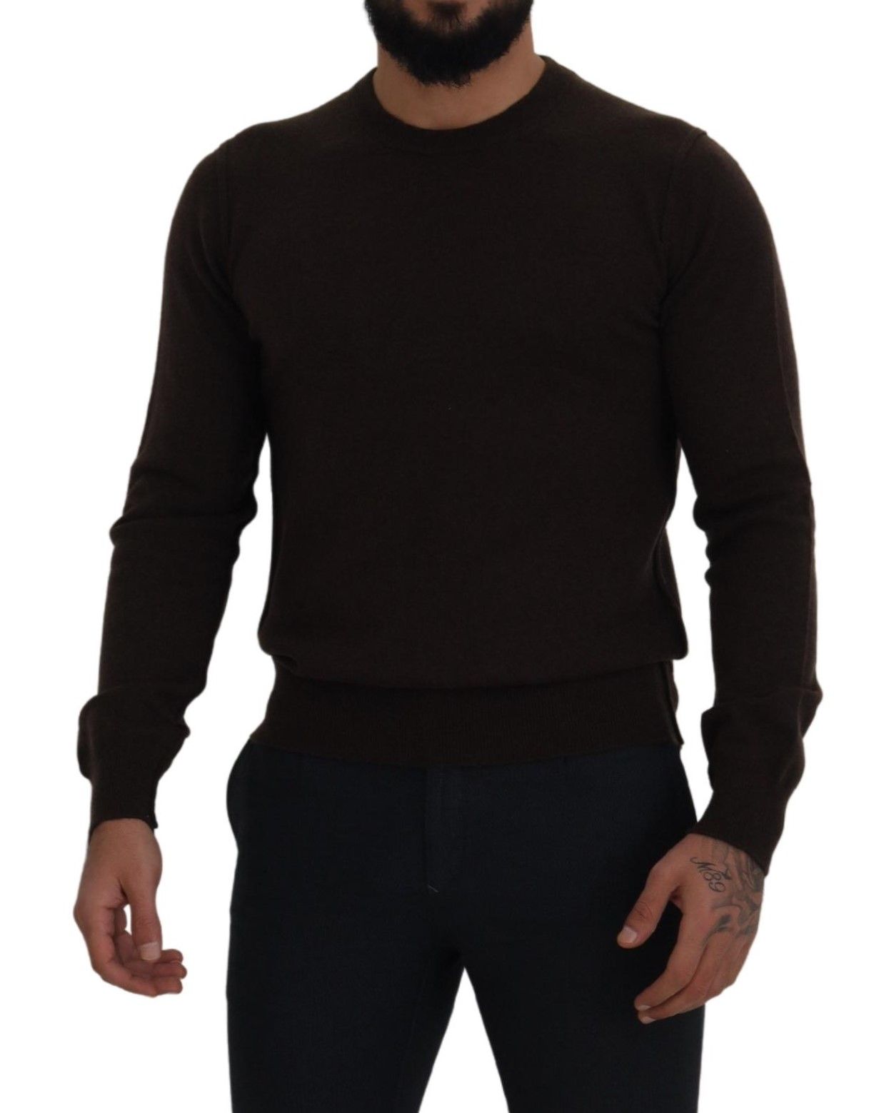 Maglione pullover girocollo in cashmere marrone