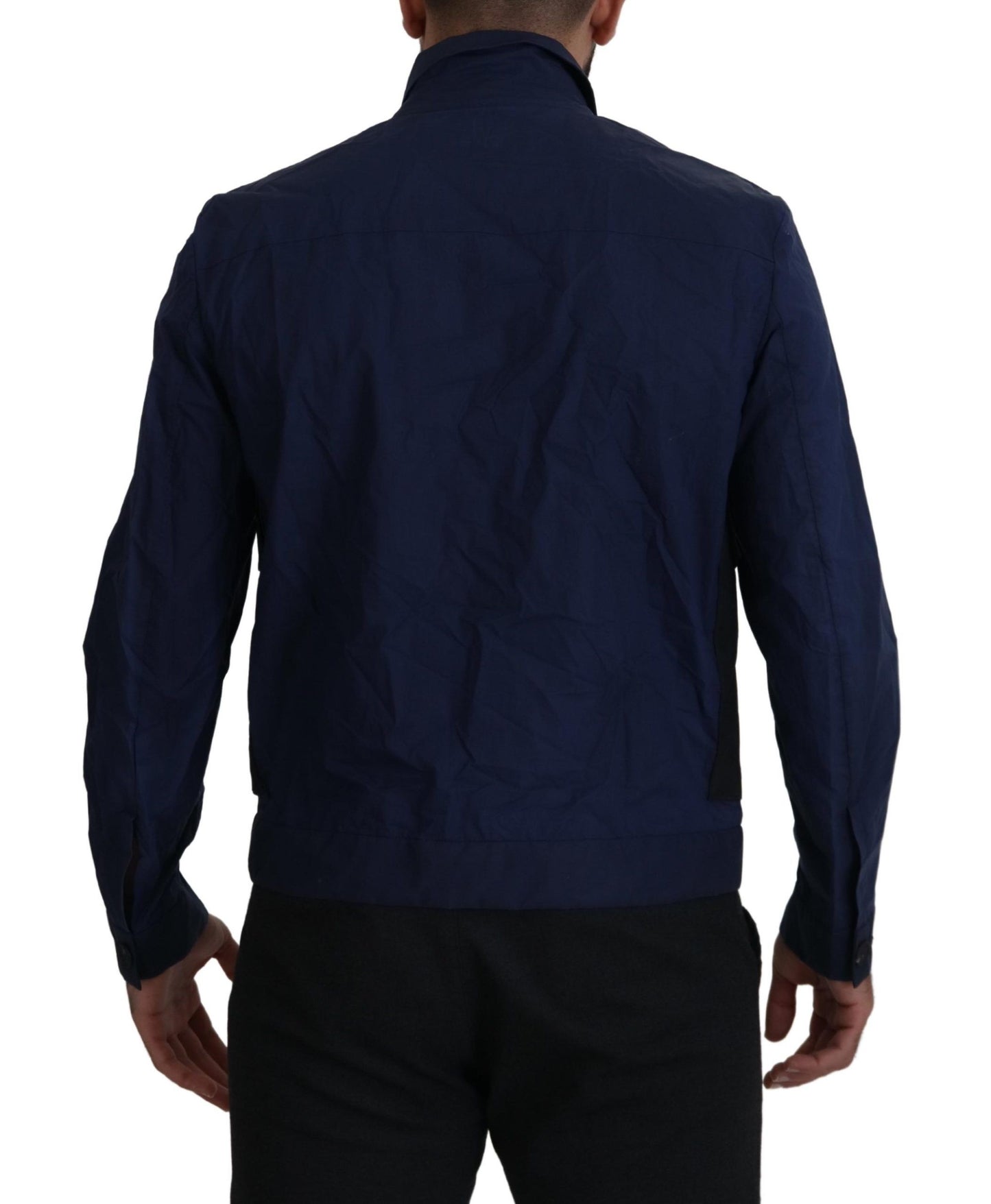 Camicia casual a maniche lunghe con colletto in cotone blu scuro