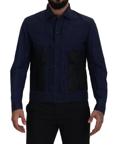 Camicia casual a maniche lunghe con colletto in cotone blu scuro