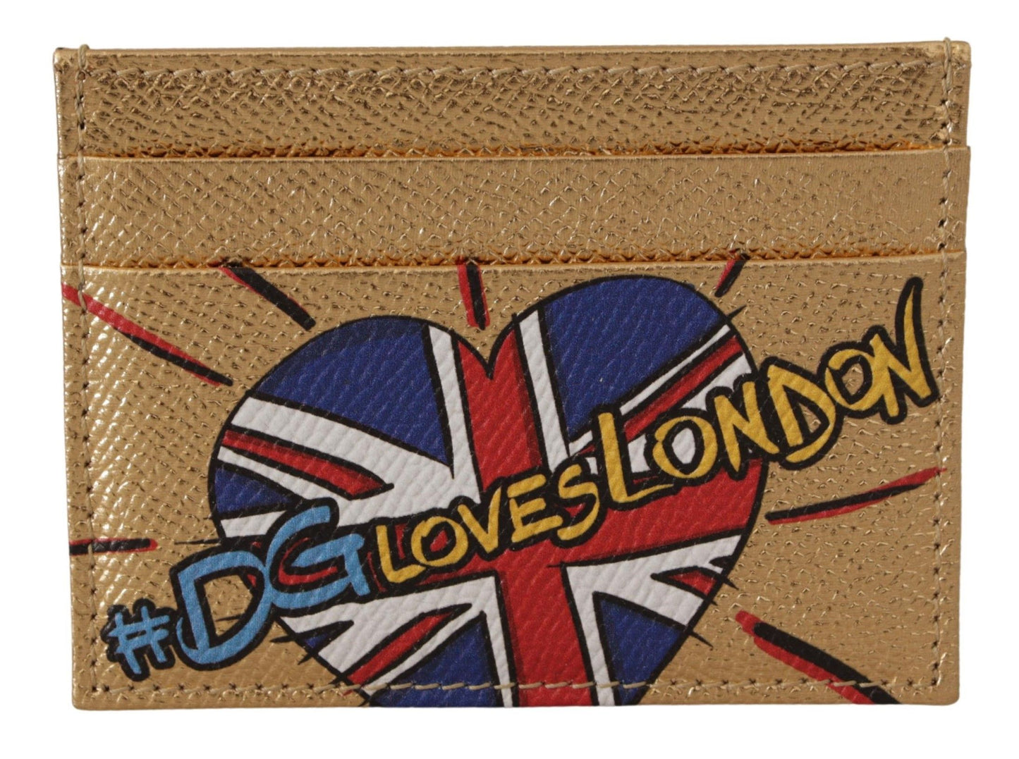 Goldfarbenes #DGLovesLondon Damen-Kartenetui aus Leder