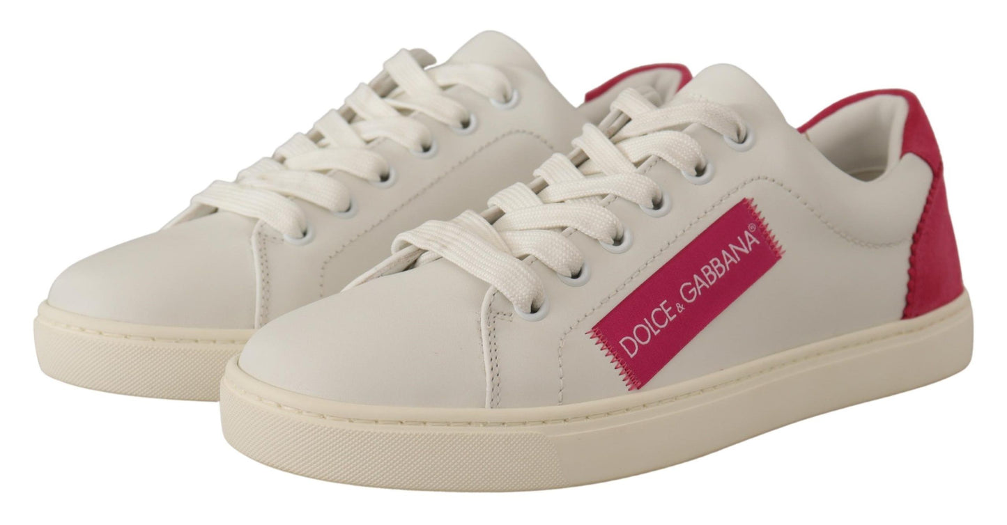 Weiße, rosa Leder-Low-Top-Sneaker für Damen