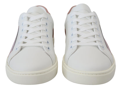 Dolce &amp; Gabbana Schicke weiße und rosa Leder-Low-Top-Sneakers