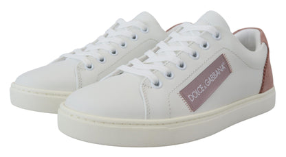 Dolce &amp; Gabbana Schicke weiße und rosa Leder-Low-Top-Sneakers