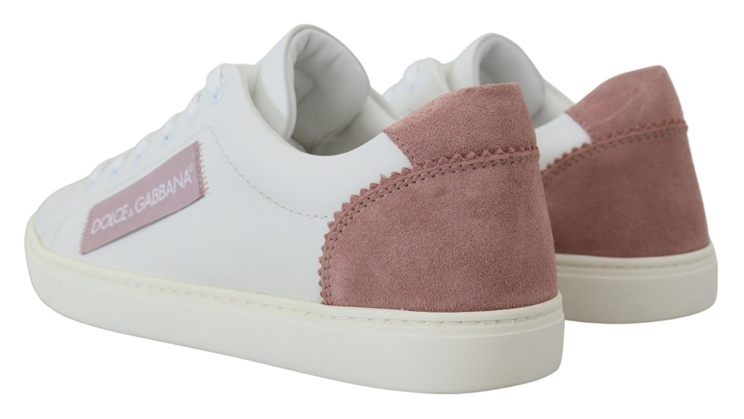 Dolce &amp; Gabbana Schicke weiße und rosa Leder-Low-Top-Sneakers