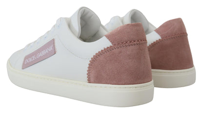 Dolce &amp; Gabbana Schicke weiße und rosa Leder-Low-Top-Sneakers