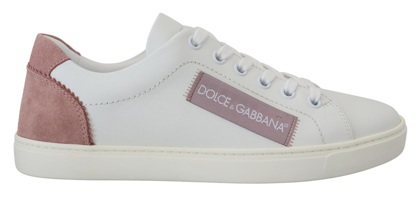 Dolce &amp; Gabbana Schicke weiße und rosa Leder-Low-Top-Sneakers