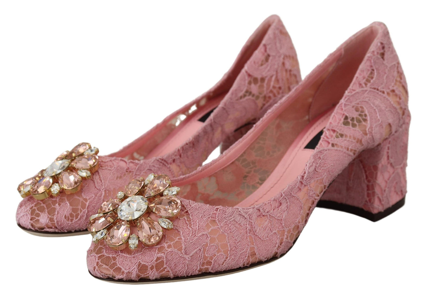 Dolce &amp; Gabbana – Pumps aus Spitze in Pastellrosa mit Kristallverzierung