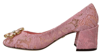 Dolce &amp; Gabbana – Pumps aus Spitze in Pastellrosa mit Kristallverzierung