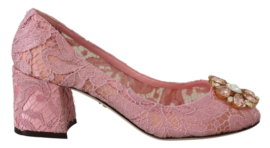 Dolce &amp; Gabbana – Pumps aus Spitze in Pastellrosa mit Kristallverzierung