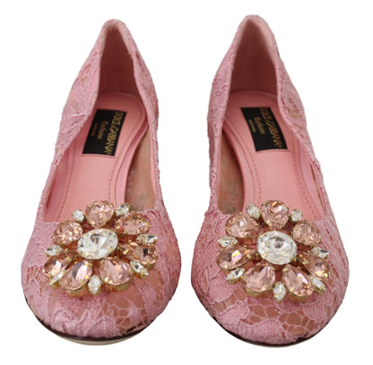 Dolce &amp; Gabbana – Pumps aus Spitze in Pastellrosa mit Kristallverzierung