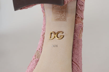 Dolce & Gabbana Pastel Pink Lace Crystal Embellished Pumps